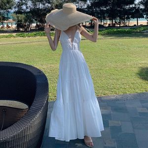 Robes décontractées femmes blanches Maxi Robe de soirée Sexy sangle profonde V dos nu fête Club plage mariage dame Robe Femme Mujer Vestidos Fiesta