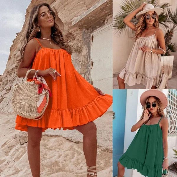 Vestidos casuales Llegada al por mayor 2024 Camisola de color sólido para mujer Vestido de dobladillo con volantes sueltos Ropa de fiesta de noche Moda Damas de fiesta