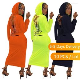 Casual Jurken Groothandel Artikelen Hoodie Bodycon Jurk Dames Herfstkleding Lange mouw Midi Street chic Solid Hollow Out Skinny