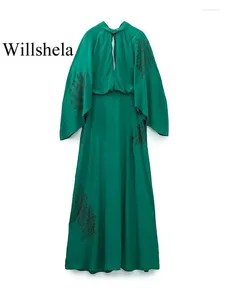 Robes décontractées willshela femmes mode robe midi solide à lacets vintage en V
