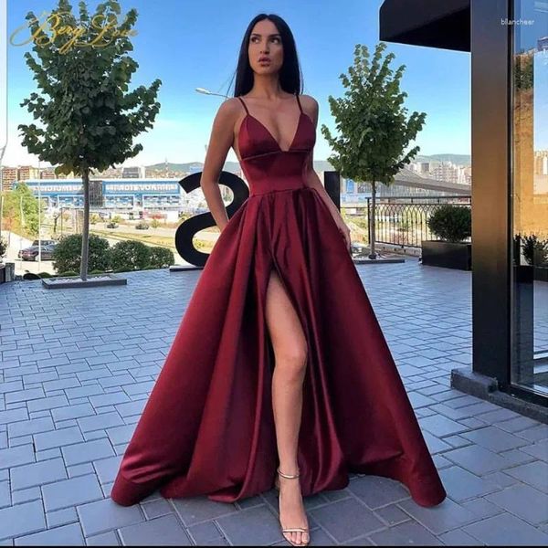 Vestidos informales Vino Rojo Sexy Vestido formal para mujeres 2024 Elegante Banquete de lujo Slim Fit Deep V Split Evening Drop Wholesale 859