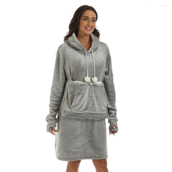 Robes décontractées hiver flanelle à capuche femmes robe à manches longues femme chaud corail pyjamas chemise de nuit épais mignon maison porter dormir