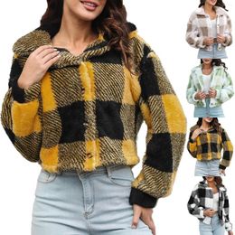 Robes décontractées Hiver Épais Manteau Femme Harajuku Rétro Plaid Vestes Courtes Manteaux Dames Botton À Manches Longues Revers Survêtement Streetwear