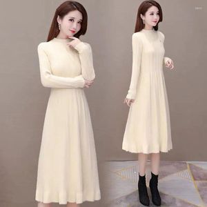 Casual jurken winter warme imitatie nertsen kasjmier jurk vrouwen elegante half turleneck gebreide trui slanke midi vestido de mujer