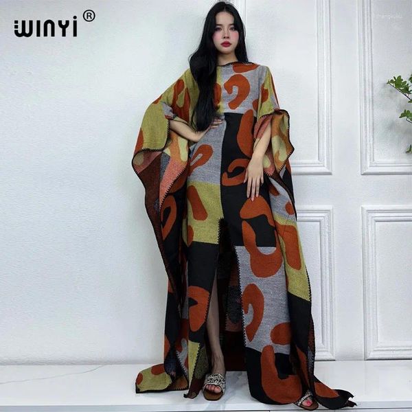 Robes décontractées Winyi 2023 Imprimer Confort Chaud Mode Kaftan Robe de vacances Élégant Afrique Femmes Boho Party Vêtements d'hiver pour long