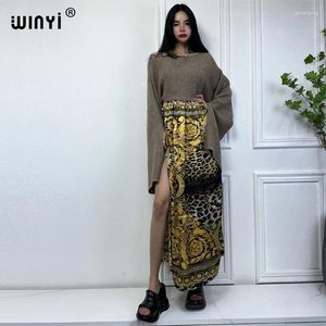 Robes décontractées Winyi Léopard Imprimer Confort Chaud Mode Caftan Robe De Vacances Élégant Afrique Boho Fête Hiver Kaftan Pour Les Femmes Longues