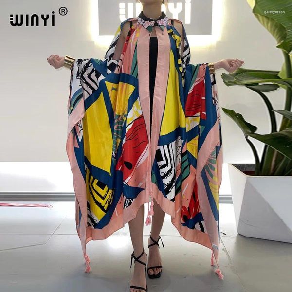 Vestidos casuales WINYI Sukienka Moda Solapa Kimono América Tamaño libre Manga completa Floral Impreso Elegante Vacaciones Sueltas