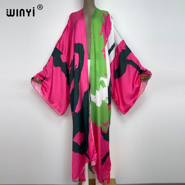Robes décontractées Winyi Summer Beach Wear Cover Up Lady Boho Cardigan Impression colorée Élégant Soyeux et doux pour la peau Sexy Kimono de vacances 230203