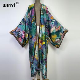 Vestidos casuales WINYI Summer Women Cardigan Stitch Cocktail Sexcy Boho Maxi African Holiday Batwing manga Seda sensación Robe kimono kaftan 230203