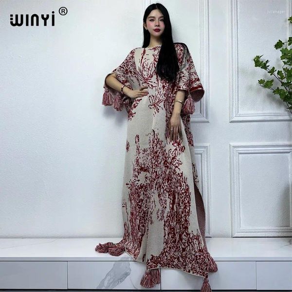 Robes décontractées winyi vêtements d'hiver femmes réconforte la mode chaude imprimement kaftan europe robe élégante africa fête des vêtements d'extérieur maxi long