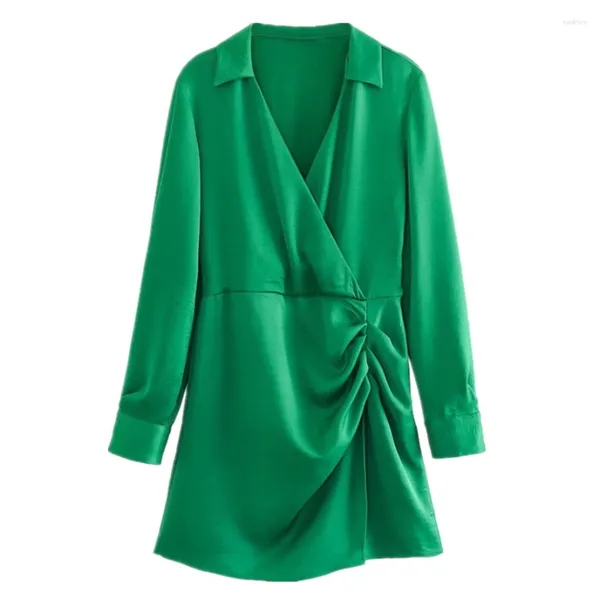 Robes décontractées Flétri français vert satin robe de soirée mode femme élégante vacances mini dames