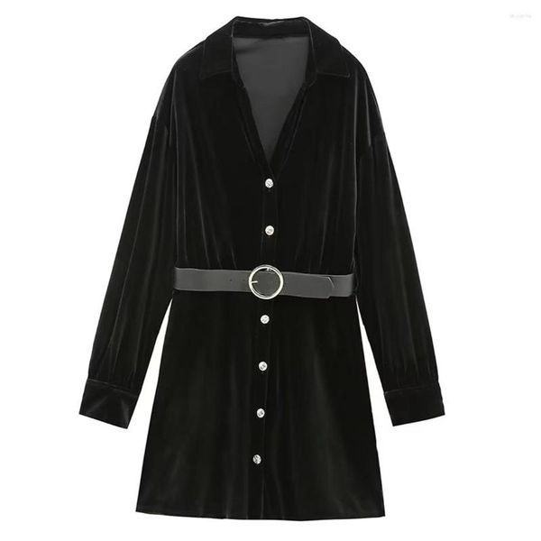 Robes décontractées Flétri Simple Ceintures Simple Boutonnage Velours Mini Robe Femmes Mode