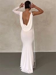 Casual jurken wjfzqm veter een schouder lange mouw vneck bodycon maxi jurk voor vrouwen verjaardagsfeestje prom herfst sexy y2k kleding 230223