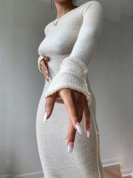 Robes décontractées WJFZQM Nouvelle robe moulante tricotée Fée Grunge Casual Mode Streetwear Femmes Automne Y2K Solide O-cou À Manches Longues Maxi Robes T220905