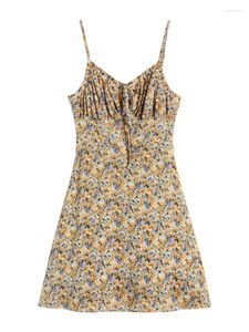 Casual jurken wkfyy zomer Boheemse vakantie strand elegante bloemprint v-hals asymmetrische riem camisole geplooide flods a-line jurk d4999