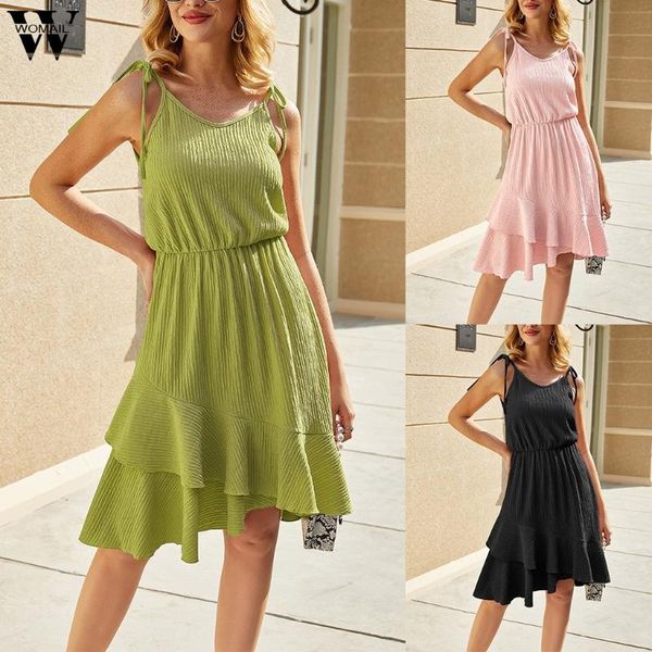 Robes décontractées femme femmes robe Sexy Spaghetti sangle été rose irrégulière Midi bureau fête Vestidos De Festa vacances