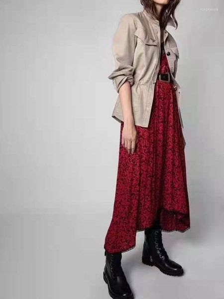 Robes décontractées femme robe 2022 automne hiver imprimé léopard à manches longues fronde rouge Floral Maxi Viscose
