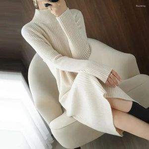 Robes décontractées Femme Robe Crochet Midi Cover Up Col Roulé Longueur Au Genou 2024 Tricoté Pour Femmes Coton Harajuku Vêtements