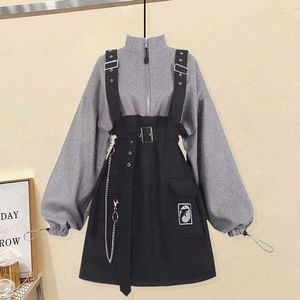 Robes décontractées Femme Robe Y2K Vêtements Sangle Ceinture Chaîne Lâche Sweat Ensembles Robe Coréenne Femme