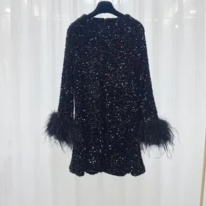 Robes décontractées robe de femme Polyester paillettes à manches complètes à manches slim