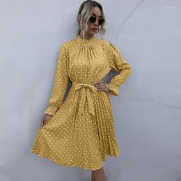 Casual jurken vrouw Spring geplooide cottagecore jurk vintage boho zwarte dot high taille vaste kleur vestidos streetwear 2024 zomer