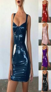 Casual Jurken Vrouw Wetlook Bodycon Jurk Exotische Danskleding Mini Clubwear Leer Sexy Lingerie Fetish Latex Rubber4897477