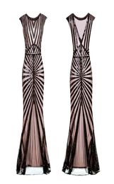 Robes décontractées Femmes 1920 Great Gatsby Robe longue 20s Flapper vintage o cou sans manches arrière sans dossier pour le bal de bal 4500798