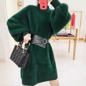 Casual jurken vrouwen 2021 herfst winter half coltruien mink kasjmier jurk vrouwelijke gebreide dames vaste kleur losse vestidos v706