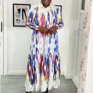 Robes décontractées femmes 2022 tendance robe de mode dames africaines imprimé simple boutonnage étage longueur élégante soirée soirée robes Vestidos