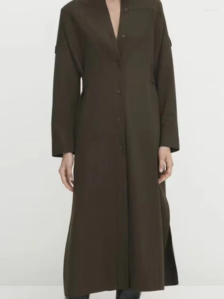 Robes décontractées Femmes 2023 Automne Mode Chemise Robe Rétro À Manches Longues Chic Col En V Bouton Tout-Match Slim Robes Mujer