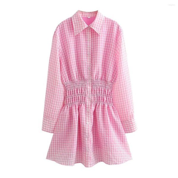 Robes décontractées femmes 2023 col carré manches longues printemps robe rose vacances taille haute à volants Mini a-ligne volants Vestido