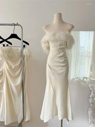 Robes décontractées Femmes 2024 Fashion Elegant Evening Farty Robe formelle Bandage d'automne blanc Slash Nourt Feme Feme Femme Style Vêtements
