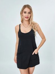 Casual Jurken Dames 2024 Zomer Mouwloze Mini-jurk Korte Strappy Atletische Romper Workout Tennis Met Zakken