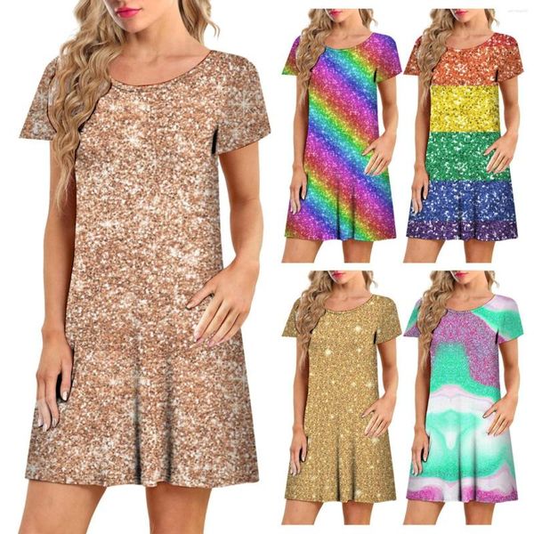 Vestidos casuales Mujer 2023 Verano Camiseta Vestido Manga corta Swing Boho Beach Cover Up