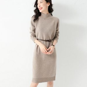 Vestidos casuales de las mujeres Otoño Invierno Bottoming Shirt Dress Half Turtleneck Sweater Pullover Loose Wool Wild de manga larga versión coreana