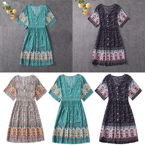 Vestidos casuales Vestido floral de estilo bohemio para mujer Suelto con bolsillos Camiseta de manga larga