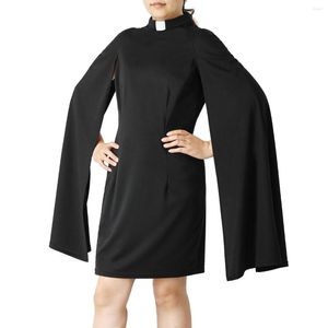 Robes décontractées Robe de clergé pour femmes Élégant noir Bodycon Tab Collar Church