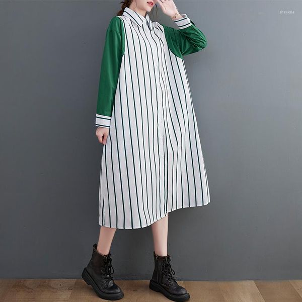 Robes décontractées Vêtements pour femmes 2023 Fashion Street Loose Striped Patchwork Oversize Dress Ladies Shirt