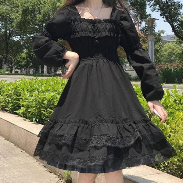 Vestidos casuales Vestido de mujer Manga larga Estilo gótico negro Ropa femenina Harajuku Kawaii Lolita Goth Midi 2023 Emo Oversize Robe