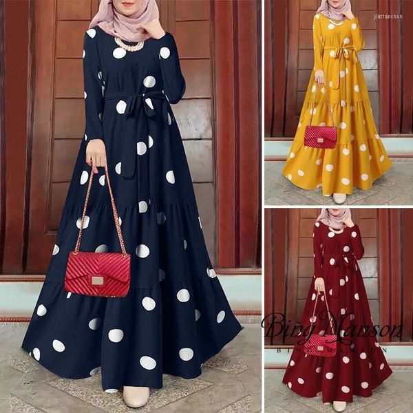 Robes décontractées Robe femme Vintage mode à pois imprimé Robe longue islamique musulman vêtements Maxi Vestidos De Mujer