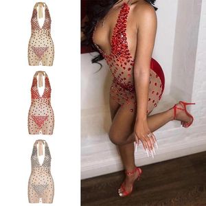 Robes Décontractées Femmes Robe Flash Sexy Deep Hanging Neck Sequin Perlé Jarretelles Tight Mini Party Maxi Avec Veste