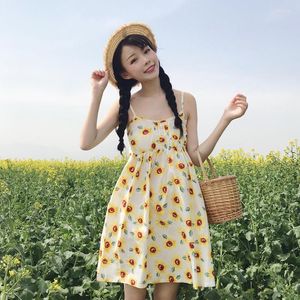 Casual jurken dames Japan kawaii ulzzang meisje schouderband verstelbare zonnebloem harnas jurk vrouwelijk schattige Koreaanse harajuku doek