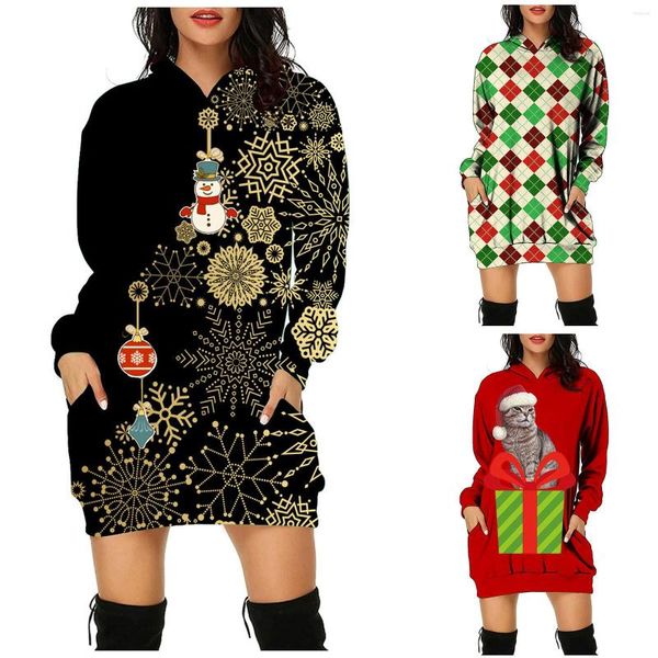 Vestidos casuales Vestido largo de mujer Sexy otoño Navidad manga impresa 2023 año mujeres Santa Navidad fiesta Vestido