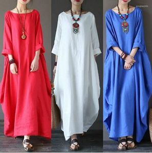 Casual Dresses Women's Maxi Long Shift Dress Length Sleeve Solid Color Pocket Fall Loose Literature And Art Plus Size Linen