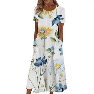 Robes Décontractées Femme Imprimé Col Rond Robe Mince Imprimé Floral Manches Courtes Lâche Bohème Été Plage Petite Midi