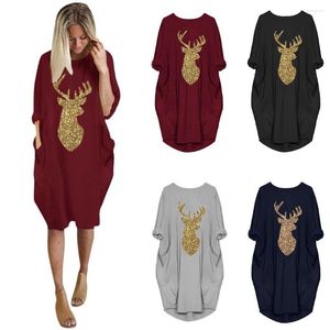 Robes décontractées Robe de Noël rouge pour femme Baggy avec imprimé de miel de papa et tenue à manches longues 2023 pour la fête