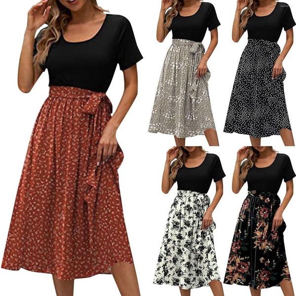 Vestidos casuales de mujer de manga corta de longitud media cintura con volantes vestido para mujer manga Maxi posparto