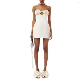 Casual jurken dames zomer elegante buisjurk strapless 3d bloem ritssluiting witte mini a-line feest