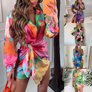 Robes décontractées femmes été fleurs imprimer Mini robe Vintage Boho bohème manches longues dames robe d'été vacances