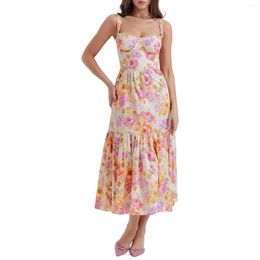 Vestidos casuales Vestido midi de verano para mujer Sin mangas Estampado floral Flowy A-Line Tank